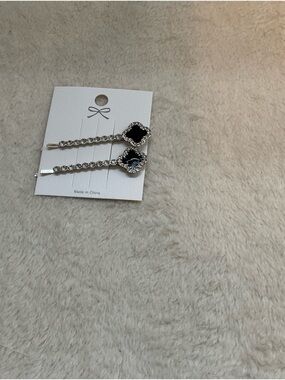 Silver Hair Pins with Black Gem Accent